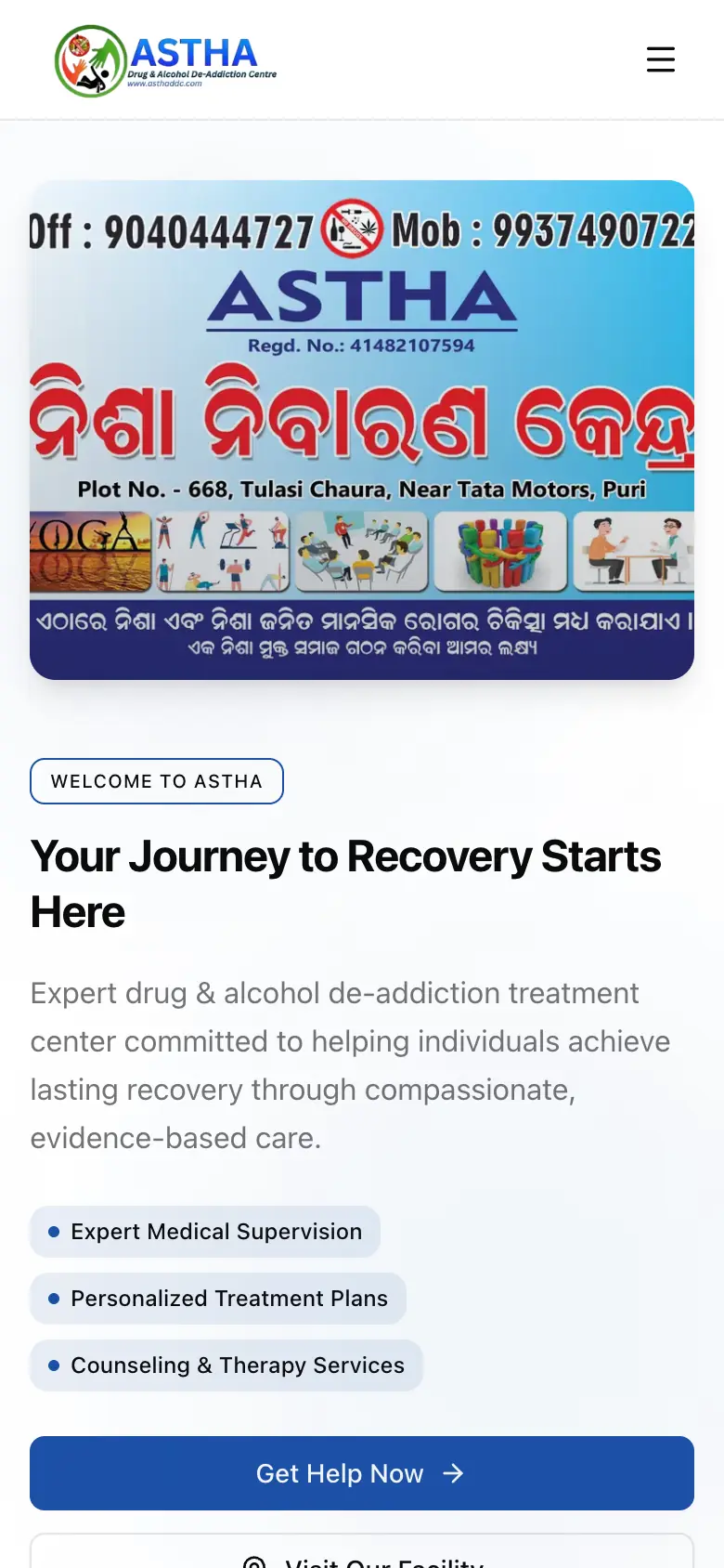 ASTHA De-Addiction Centre on a phone