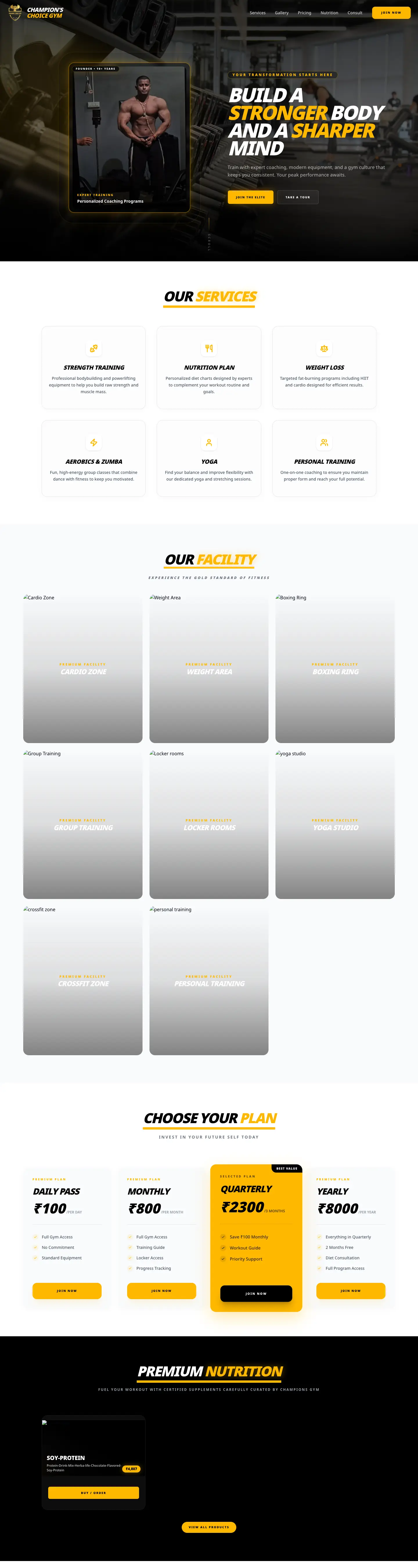 Champions Gym website homepage