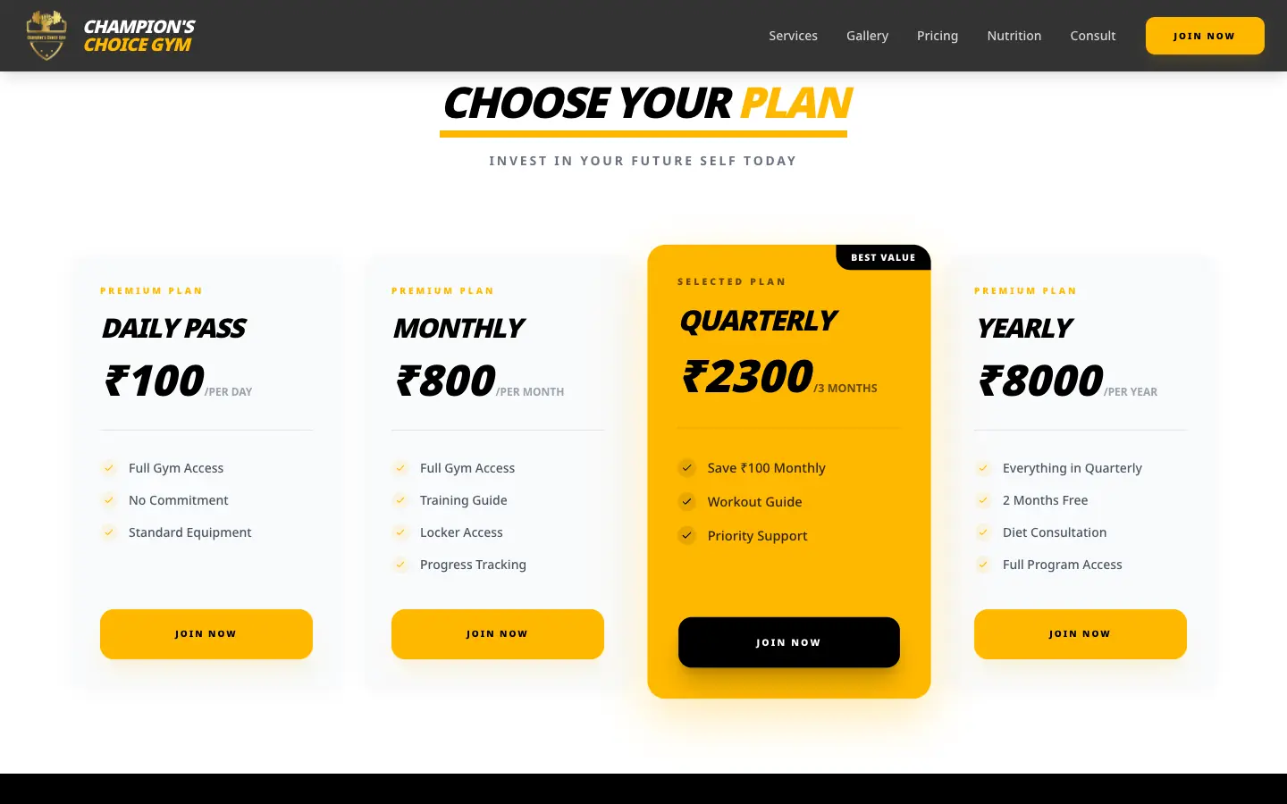 Membership plans with prices