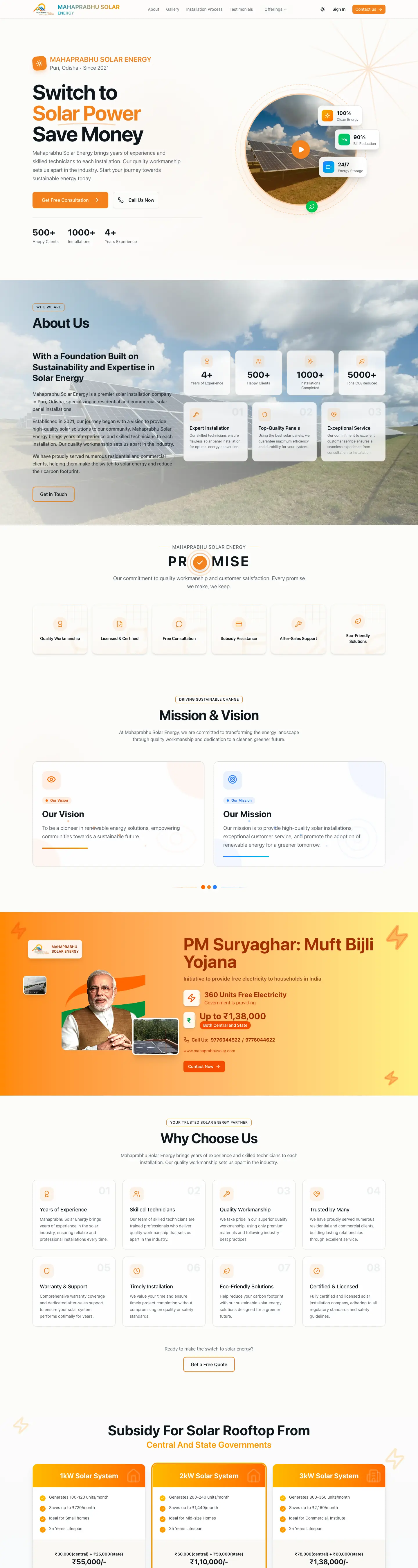 Mahaprabhu Solar Energy website homepage
