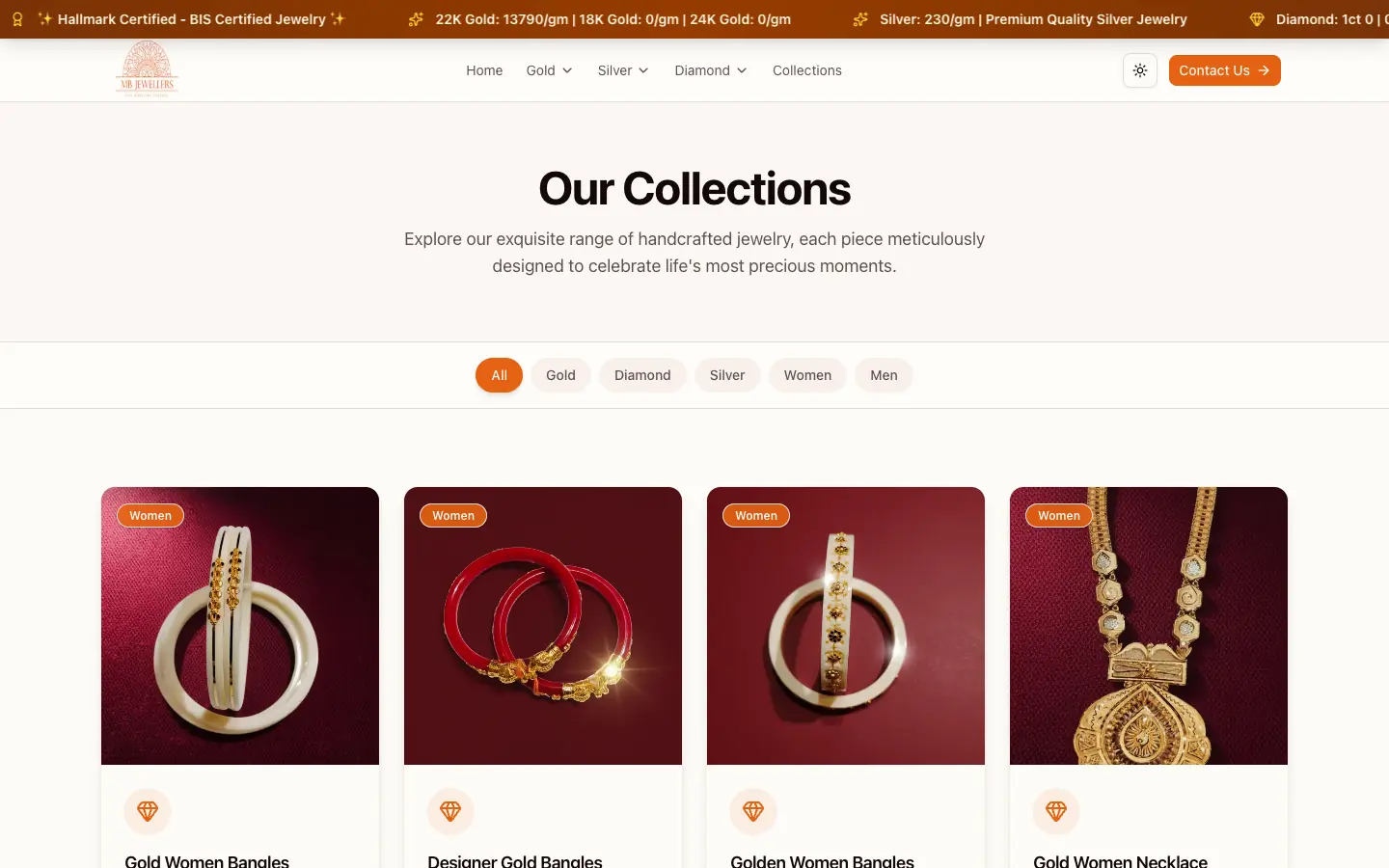 Collections page with filters