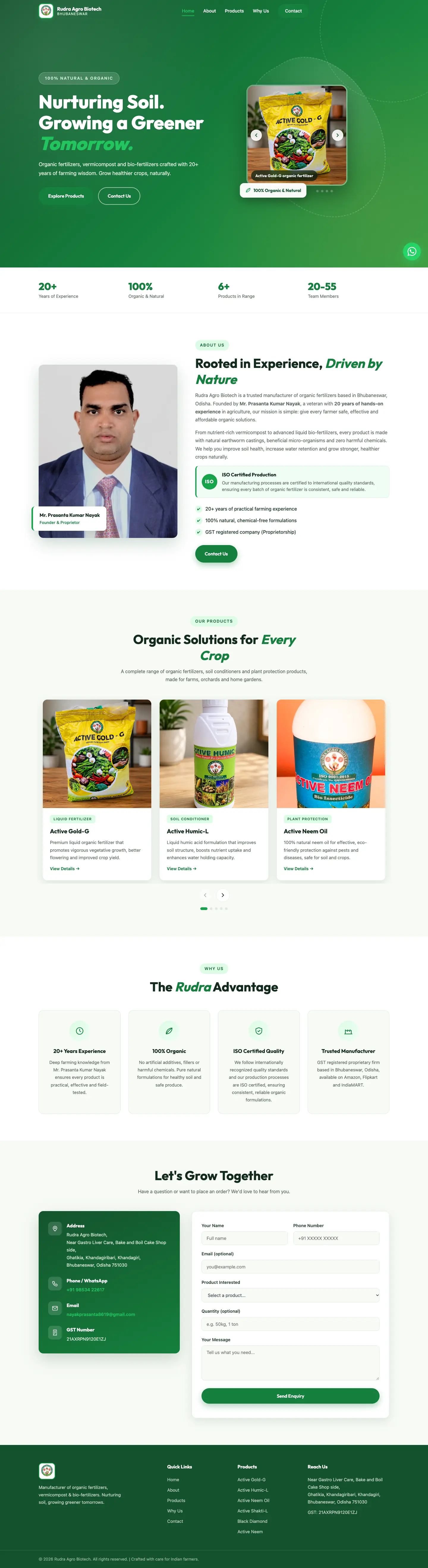 Rudra Agro Biotech website homepage
