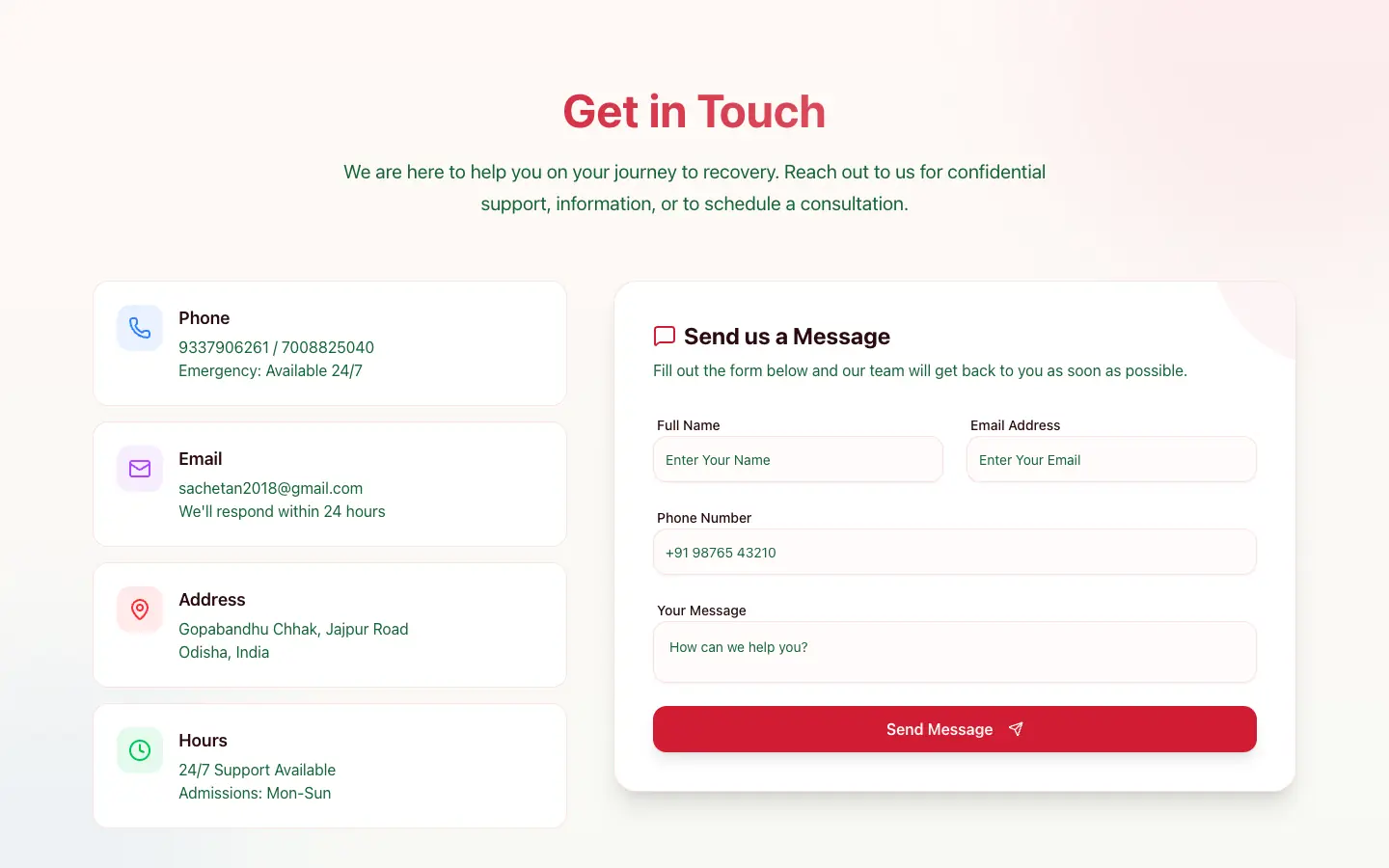 Get in touch section with a form