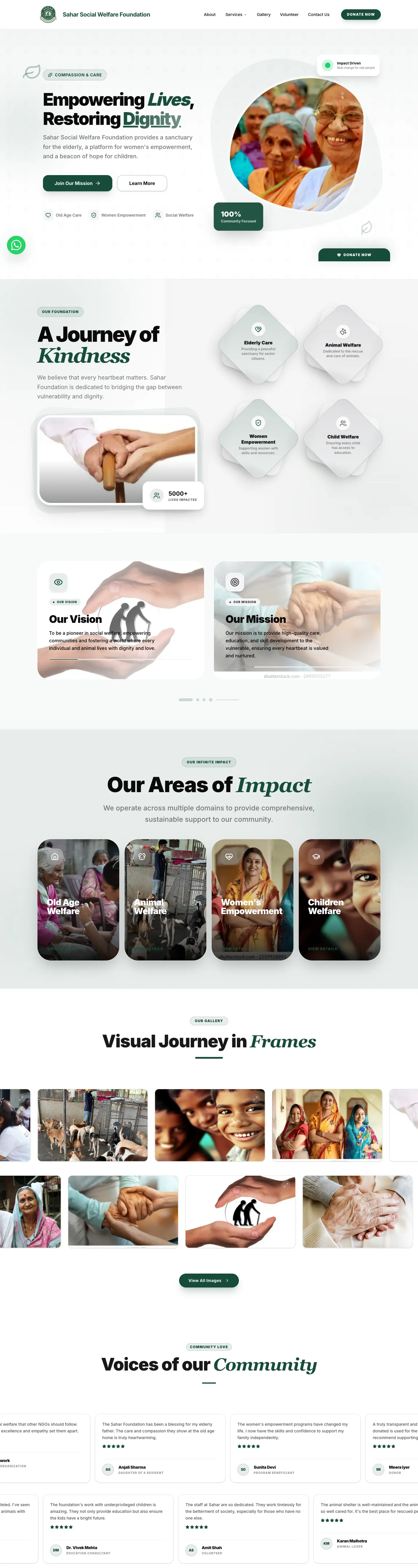 Sahar Social Welfare Foundation website homepage
