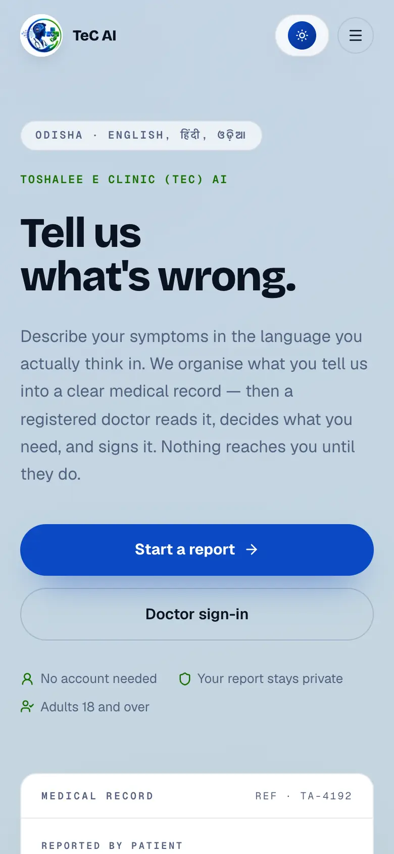 TeC AI first screen on a phone